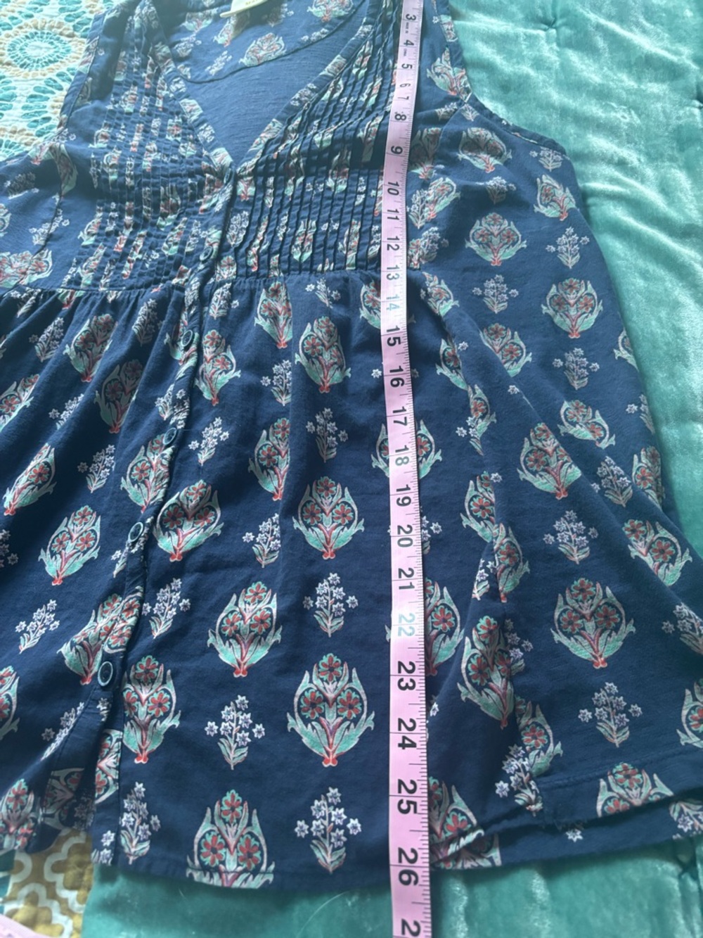 Maeve Navy Floral Pintuck Sleeveless Top - Picture 4 of 7
